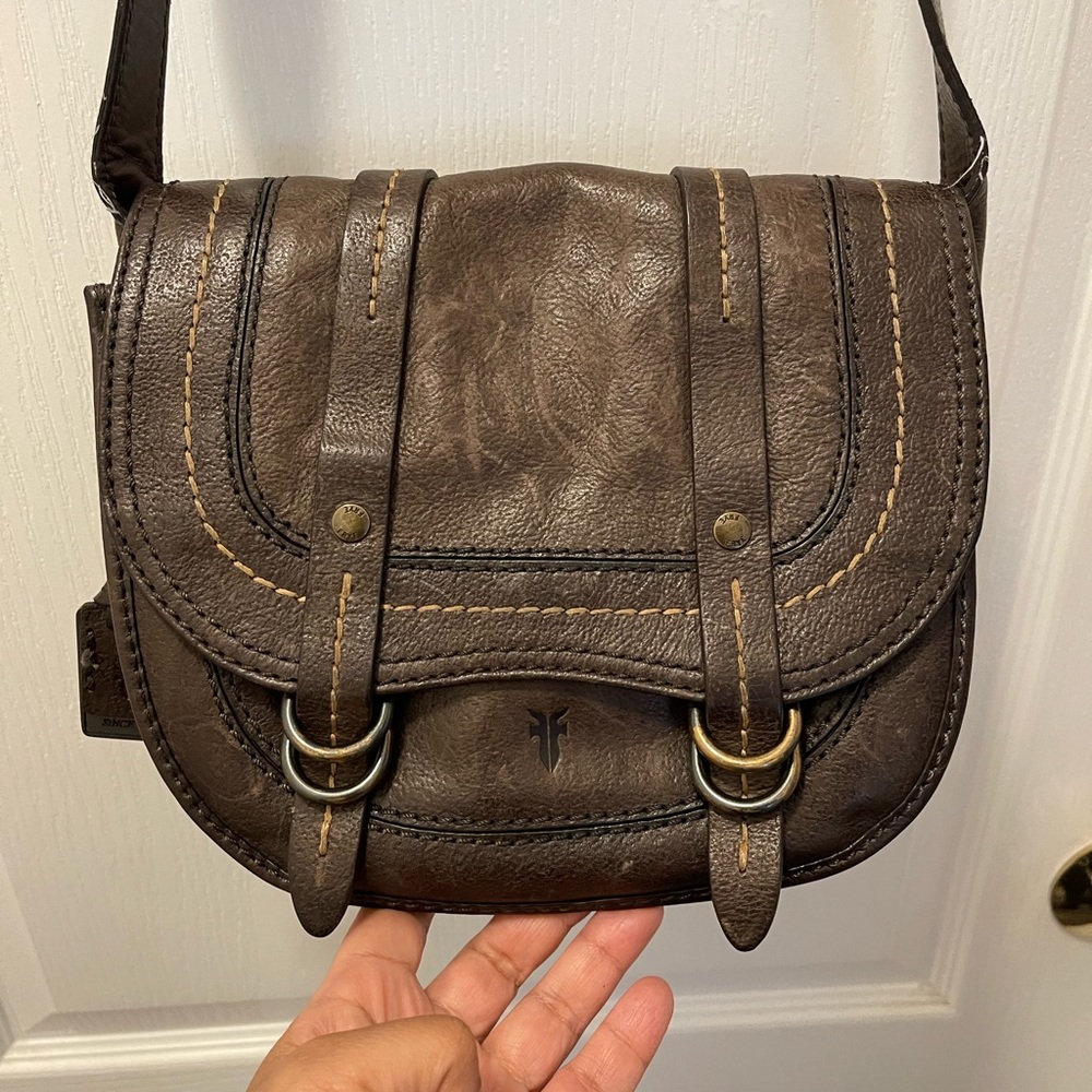 FRYE ANNA SADDLE HANDBAG DB222 CHARCOAL ITALIAN LEATHER $498 - Picture 10 of 16